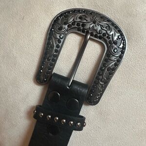 Nocona Black Leather Belt with Silver Buckle